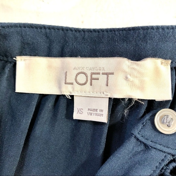 LOFT rayon Henley blouse with open lace panels on front and sleeves slate XS - Picture 6 of 8